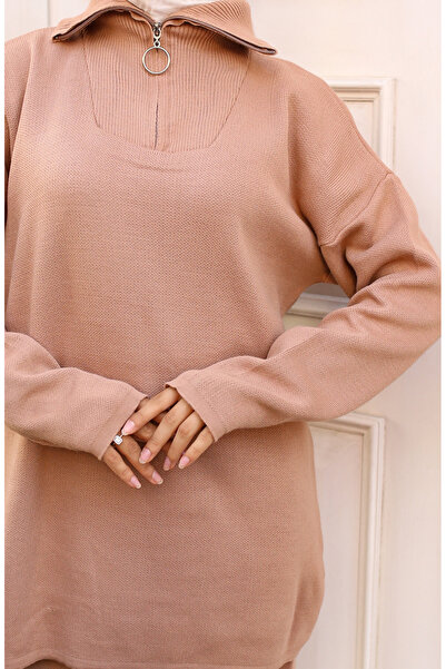 sefamerve Mink Knitwear Set - Zippered Collar, Model 3109-01