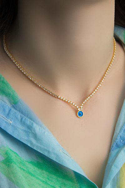 Modex Evil Eye Figured Stripe Zircon Stone Necklace