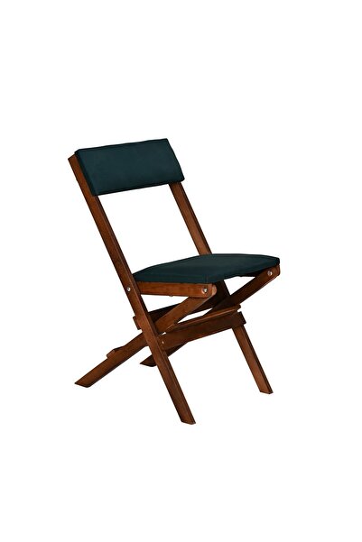 Bysay AHŞAP DÖŞEME MİNDERLİ KATLANIR  BAHÇE MUTFAK BALKON TERAS SANDALYESİ (CEVİZ-YEŞİL)