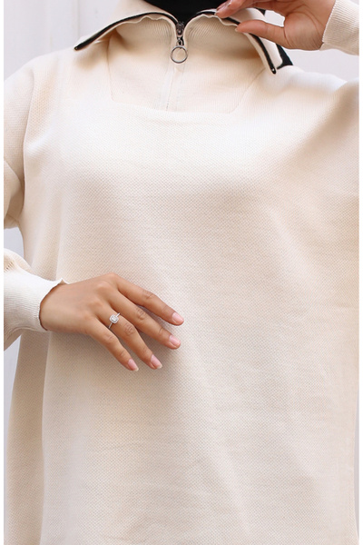 sefamerve Stone Colored Knitwear Tunic 11043-03