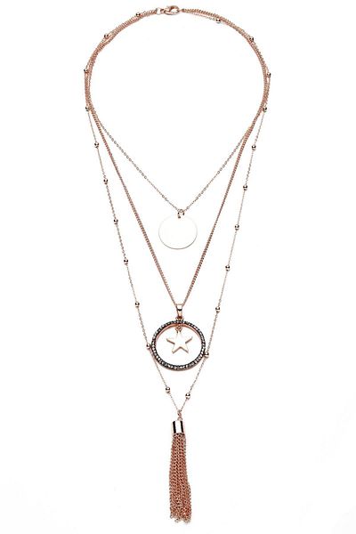 Modex Rose Color Star and Marcasite Stone Detailed Triple Necklace