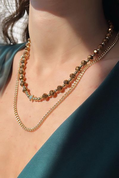Modex Star Figured Crystal Bead Double Necklace