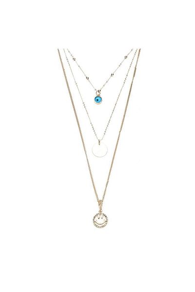 Modex Gold Yellow Triple Necklace with Smiling Face Figure