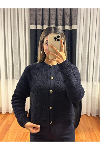 SHINE STYLE Gold Düğme Detay Laciver Havlu Hırka