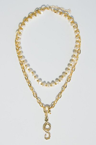 Modex Gold Color Snake Figured Pearl Necklace