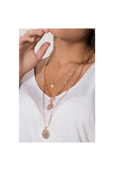 Modex Rose Triple Necklace with Medallion