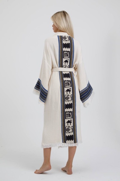 MONO natural sultan koleksiyonu mavi şeritli %100 pamuk müslin kimono