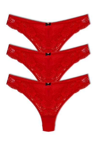 HNX Red Lace Thong Women's Panties 3-Pack