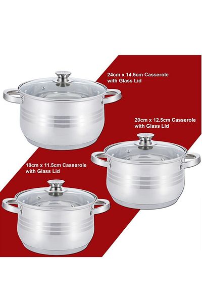 BabyCara Stainless Steel Set of 12 Piece Deluxe Quality Cookware Pots And Frying pan