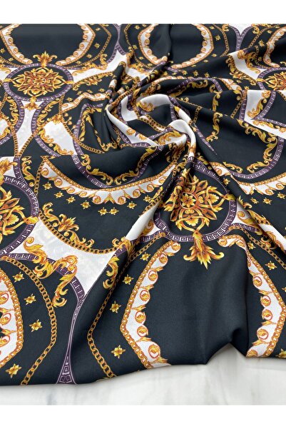 ipekkumaş Țesătură creponată cu model Verona neagră, carenă de rochie, produs...