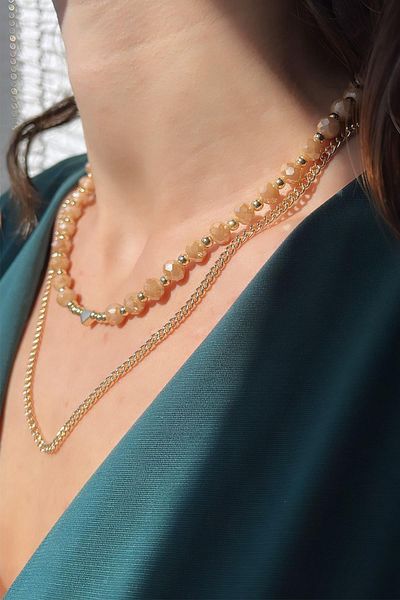 Modex Heart Figured Crystal Bead Double Necklace Gift for Lover