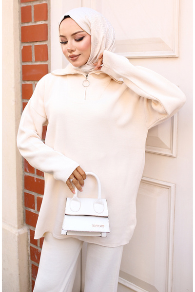 sefamerve Σετ πλεκτό με φερμουάρ πέτρας 3109-02