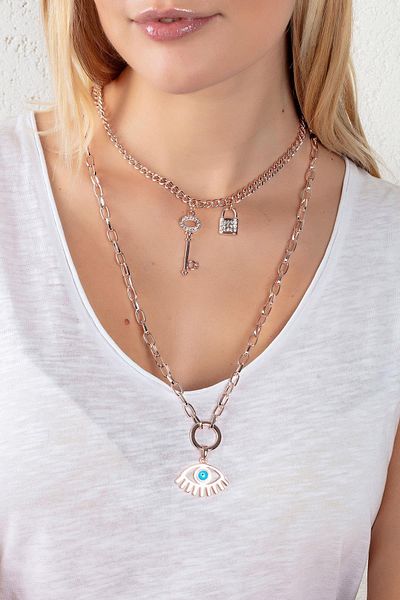 Modex Rose Color Eye-Lock-Key Figured Necklace