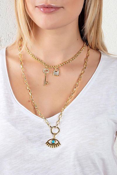 Modex Gold Yellow Eye-lock-key Figure Necklace