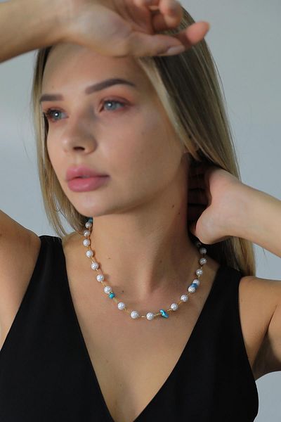 Modex Turquoise Jewelled Pearl Necklace