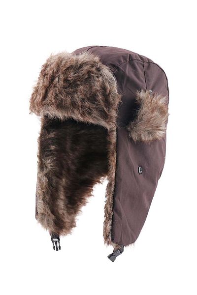 Külah Adult Brown Ski Hat Pilot Beanie with Faux Fur