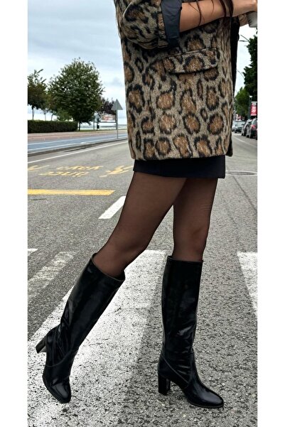 GLAZA Kadın Siyah Kırışık Rugan Hakiki Deri Günlük Çizme