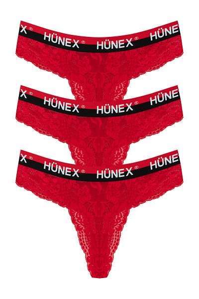 HNX Red Lace Thong Women's Panties 3-Pack