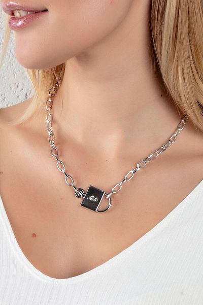 Modex Silver Color Lock-key Figured Necklace
