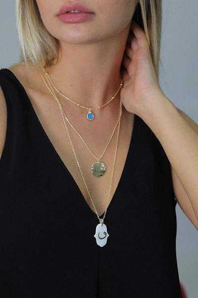 Modex Gold Color Pearlescent Vav Written Triple Necklace