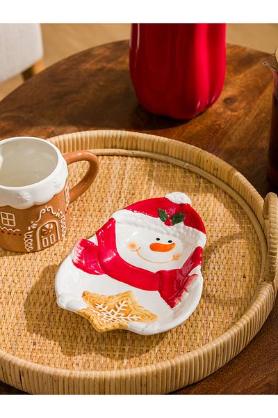 LC Waikiki Lcw Home Ecru Ceramic Plate with Snowman Figure 23 cm