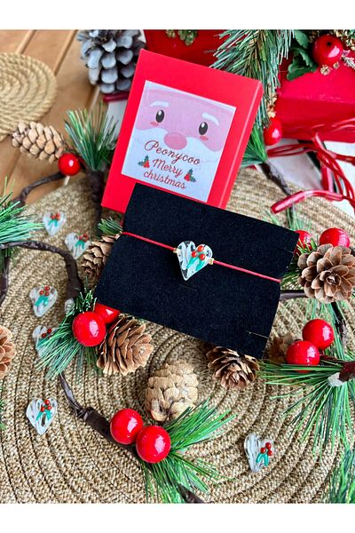 PEONY - peonyofficiall Christmas Kokina Floral Pearlescent Glass Heart Bracelet Red Drawstring Clear Heart Glass Murano Bracelet
