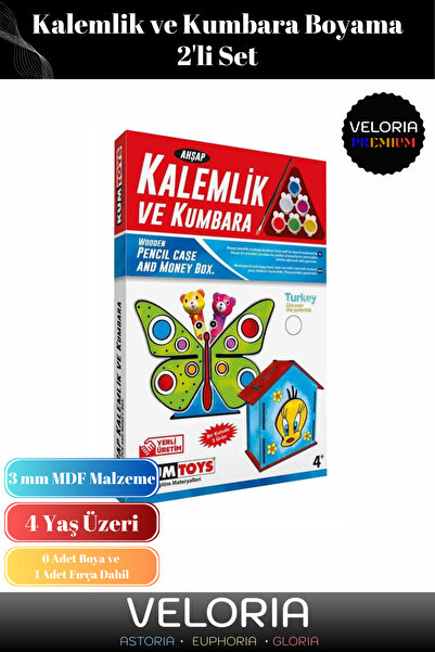 Genel Markalar Premium Seri 3mm MDF Malzemeli 6 Adet Akrilik Boya Fırça Hediyeli Ahşap Kalemlik Kumbara 2'li Set