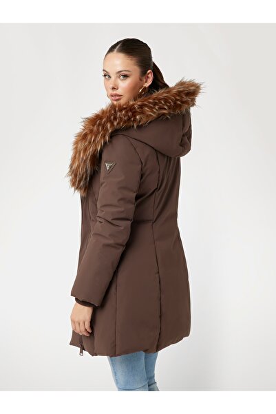 Guess Sylvie Midi Puffa Ja Women's Suni Fur Hooded Inflatable Coat