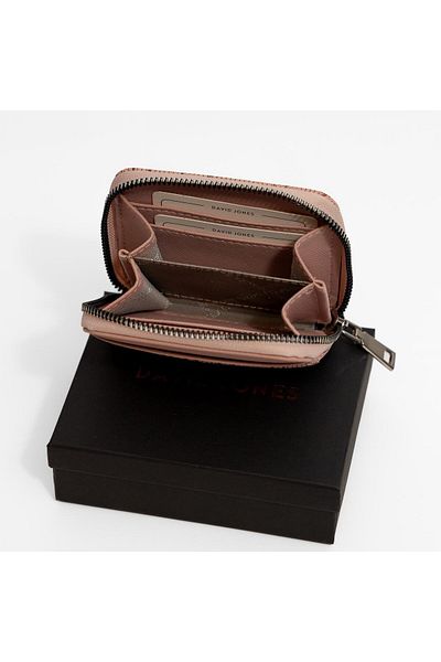 David Jones Women's Small Wallet & Card Holder, Soft Leather Portfolio Zippered Wallet with Coin Compartment