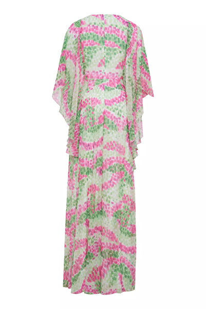 Keikei Desenli sifon kolsuz uzun elbise