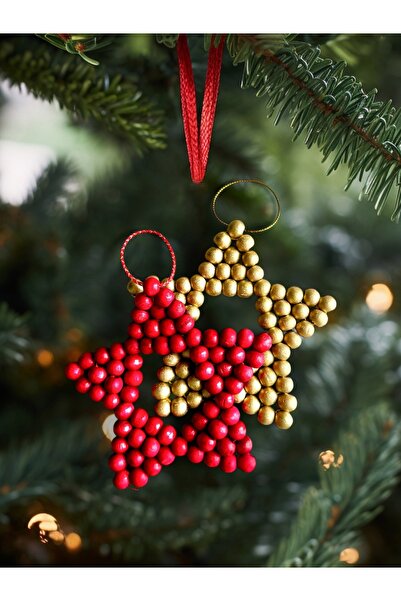 2'li Dekoratif Kırmızı-Gold Büyük Ahşap Yıldız Süsü/ YılbaşıNoel/Kapı /Duvar/Mutfak/Bebek Odası Süsü