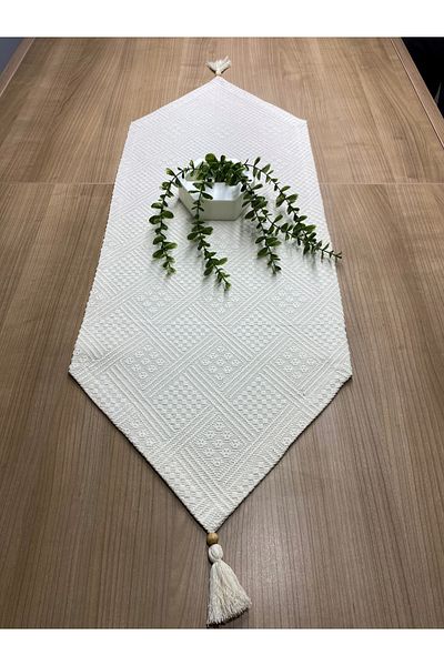 LILYUM Αρχική 40x100 εκ. Αυθεντική χειροποίητη ύφασμα Buldan από οργανικό βαμβάκι Runner με φούντες