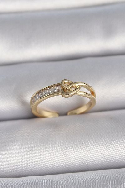 Store Brass Gold Color Adjustable Zircon Stone Knot Heart Model Women's Ring