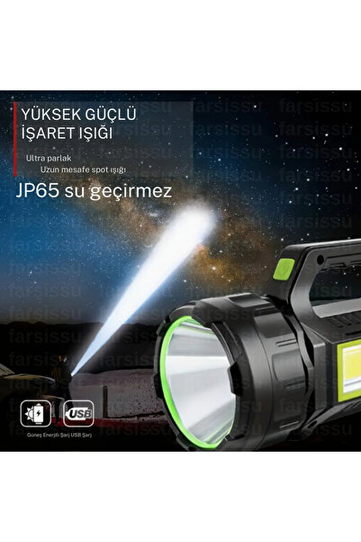 farissu T95 El Feneri – 30W Güneş Panelli Powerbanklı Şarjlı LED Fener deprem ve acil durum feneri