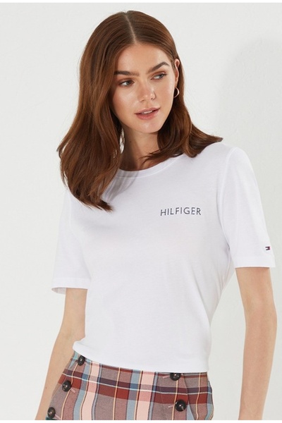 Tommy Hilfiger %100 organik pamuk kristal taş logolu kadın t shırt