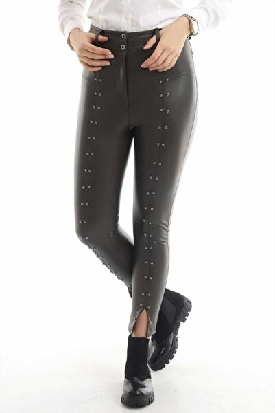 Elbee Fashion Woman Δερμάτινο κολάν με πέτρα