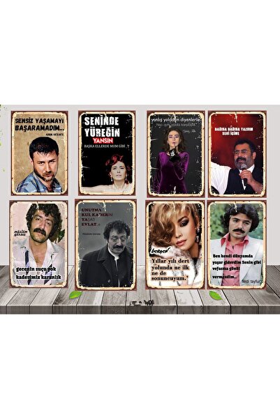 TABLOX Ferdi Bergen Müslüm Azer Karma set 8 Adet 20 x 30 CM Retro MDF Tablo