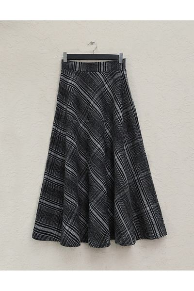 Modamorfo Square Patterned Zippered Cashew Skirt - Black