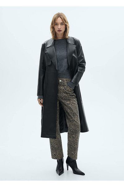 MANGO Woman Džínové nohavice rovného strihu s leopardím vzorom