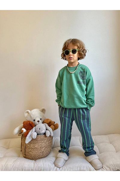 YİGİT BUTİK Yigit Boutique Printed Striped Boy's Bottom Top Set