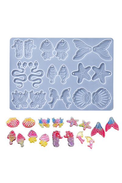 Getshopmini Epoksi Deniz Canlıları Yılan Balık Deniz Atı Küpe Kolye Anahtarlı...