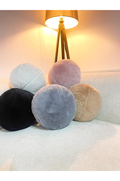 Arvella Home Premium Toscana Peluş Top Yastık Küçük Gri Top Kirlent Gizli Fer...