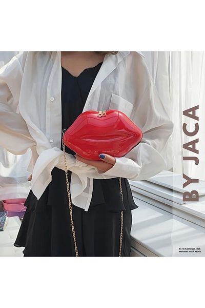 JACA Red Lip Shaped Figured Shoulder Strap Bag