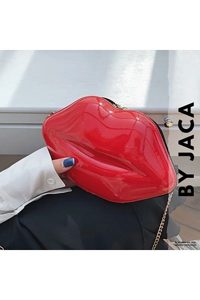 JACA Red Lip Shaped Figured Shoulder Strap Bag