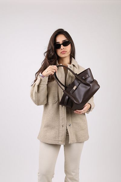 NOTHING Maria - Medium Women's Bag, Leather Brown, Drawstring Belt Detail