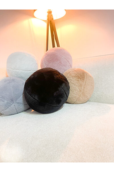 Arvella Home Toscana Peluş Top Yastık Küçük Kahverengi Top Kirlent Gizli Ferm...
