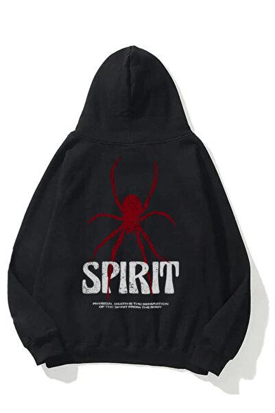 kahire Hanorac unisex cu glugă oversize Spirit (păianjen) cu glugă neagră