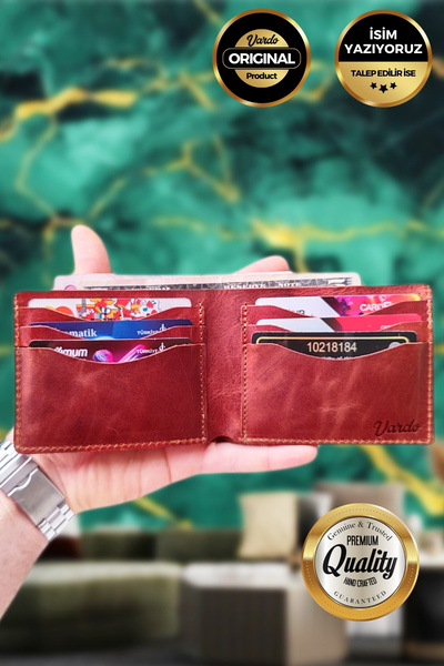 Vardo [ Ім'я можна вказати ] Чоловічий гаманець Arthur з натуральної італійської шкіри, колір каштановий, розмір 11,5x8,5 см