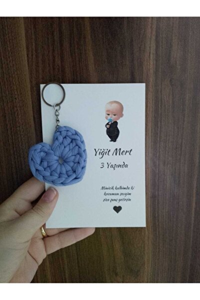 cenka Patron Bebek Mavi Kalp Anahtarlık - Doğum Gunu Kartı 20 Adet Kişiye Öze...