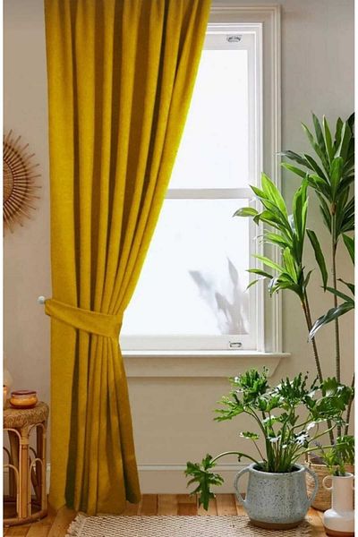 PİKKO HOME Velvet Textured Extrafor with Latched Mustard Yellow Color High Quality Single Wing Fon Curtain